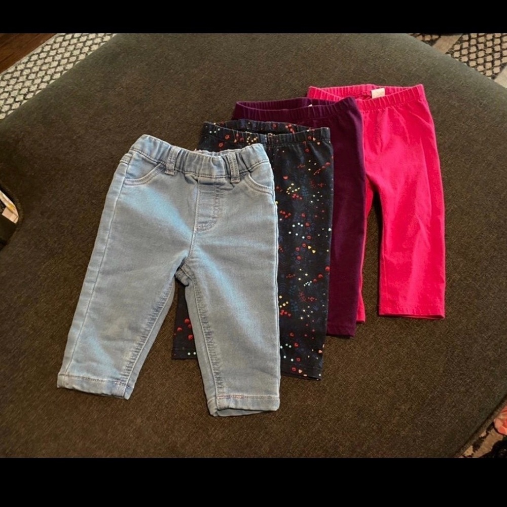 Kids 4-Pack Pull-On Bottoms — Pink, Purple, Navy Print, Light Blue